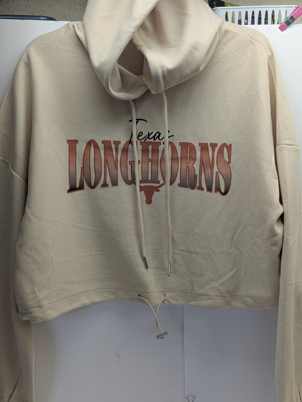 Texas Longhorns Cropped Hoodie , Gameday Couture L Tan Waffle Knit NWT